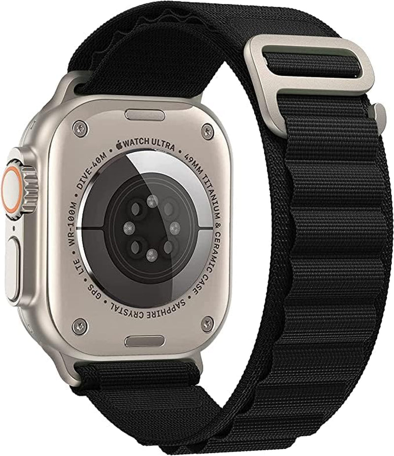 YIPION Textile Nylon Rugged Alpine Loop with Metal G‑Hook Compatible with Apple Watch Band 38Mm 40Mm 41Mm 42Mm 44Mm 45Mm 49Mm, Ultra/Se/ Series 8/7/6/5/4/3/2/1 (42MM/44MM/45MM/49MM, Black)  YIPION   