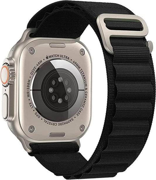 YIPION Textile Nylon Rugged Alpine Loop with Metal G‑Hook Compatible with Apple Watch Band 38Mm 40Mm 41Mm 42Mm 44Mm 45Mm 49Mm, Ultra/Se/ Series 8/7/6/5/4/3/2/1 (42MM/44MM/45MM/49MM, Black)  YIPION   
