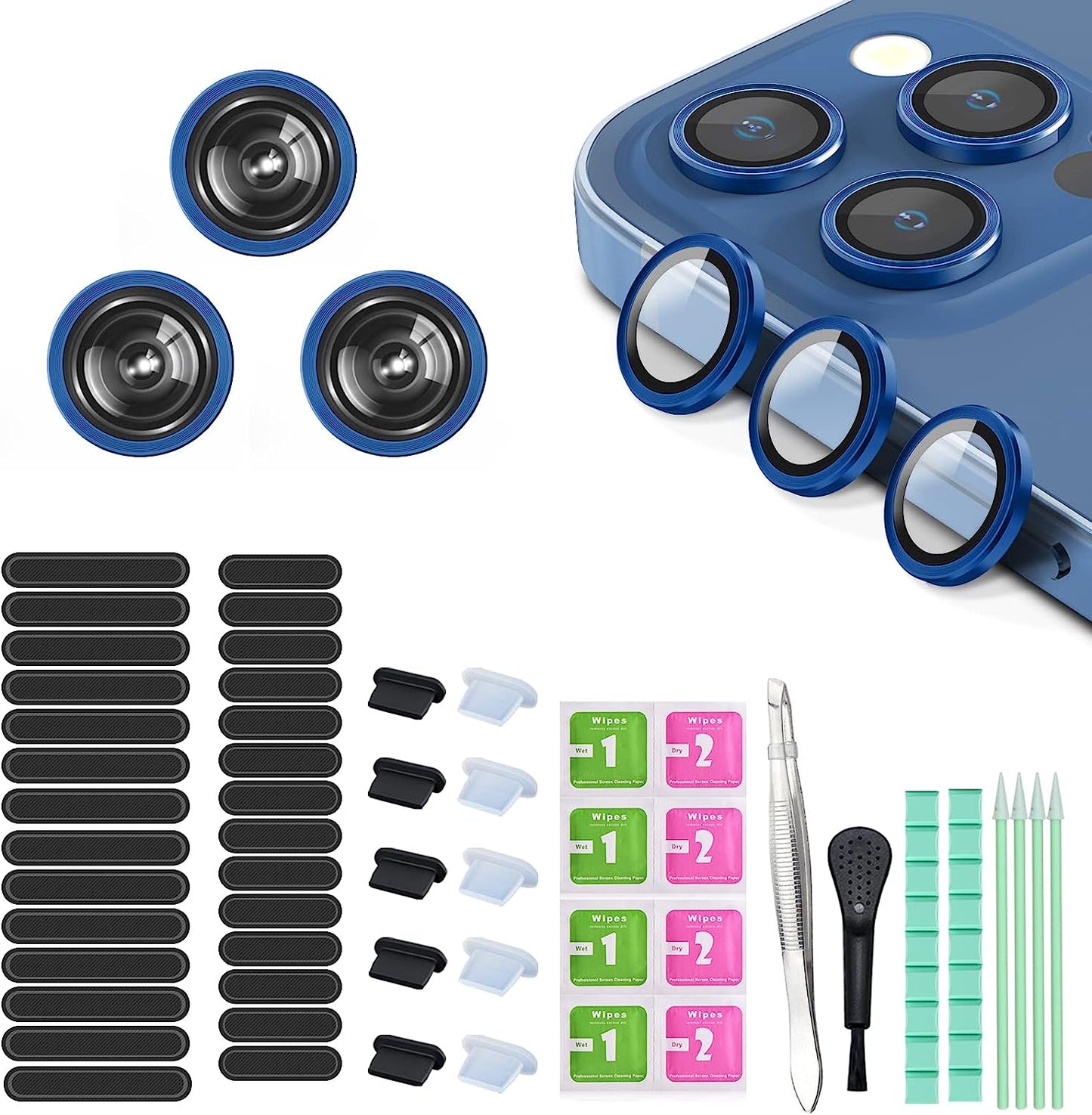 16 PCS Iphone Metal Speaker Dust Cover (8PCS Black and 8PCS Silver) 2PCS Iphone Metal Dust Plug 10PCS Silicone Dust Plugs,With Cleaning Tools Compatible Iphone 12/13 /14 Pro/Pro Max/Iphone Series  Pohgelan far peak blue iphone 14Pro/Pro Max 
