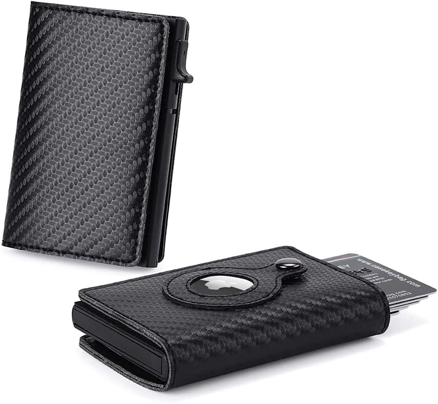 Airtag Wallet Case - Genuine Designer Leather Wallet for Men - 5-6 Pop up Credit Cards Money Holder, RFID Blocking - Slim, Thin, Trifold Wallet Air Tag Holder - Magnetic Close (Carbon Fiber)  Thepricesright4u   