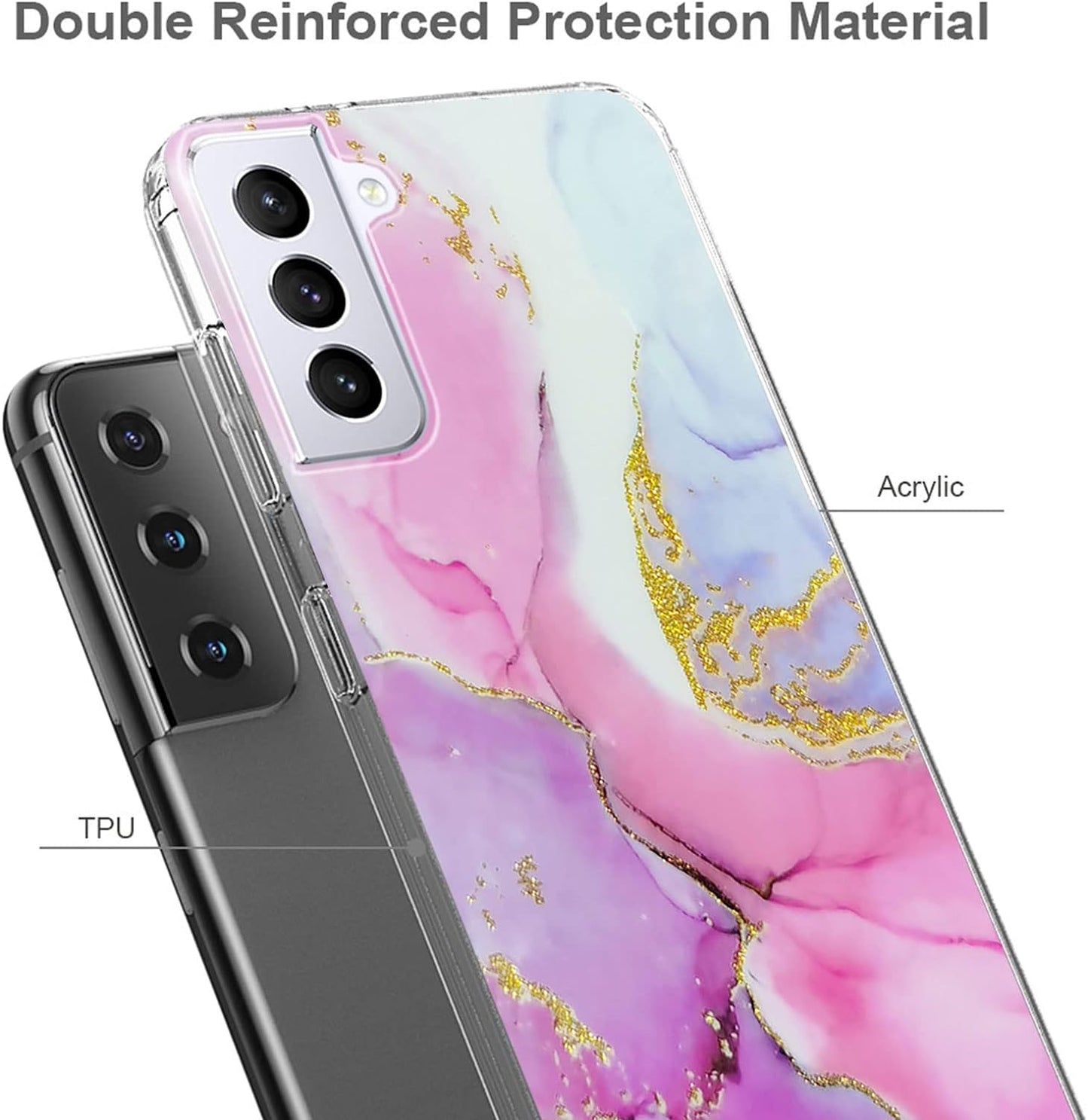 J.West Designed for Samsung Galaxy S21 Case Shiny Glitter Pink Marble Slim Fit Flexible Soft Silicone Rubber TPU Bumper Cover Skin Shockproof Protective Phone Case for Galaxy S21 5G Case  J.west   