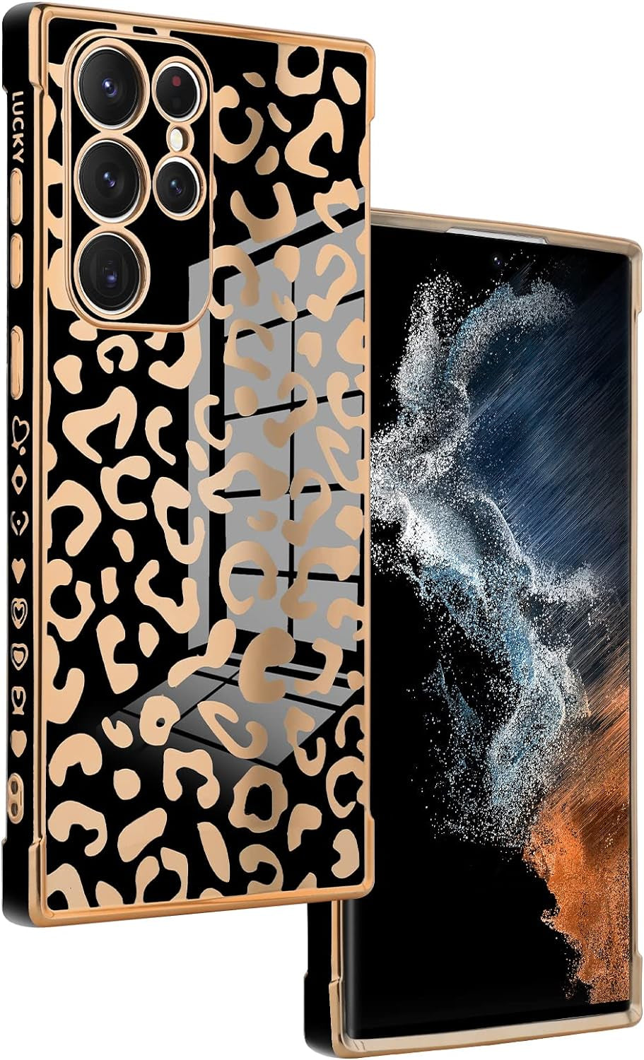 Fiyart Designed for Samsung Galaxy S22 Ultra Case Love Heart Design for Women Girls Soft TPU Plating Full Camera Lens Protection Phone Cover for Galaxy S22 Ultra 6.8"-Pink  Fiyart Black  