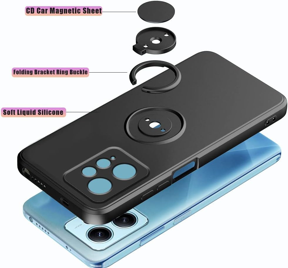 Wousunly Compatible with Redmi Note 12 4G Case with Ring Kickstand Green, Xiaomi Redmi Note 12 4G Phone Case Silicone Liquid with Soft Microfiber Lining Slim Shockproof Protective Cover (Black)  Wousunly   