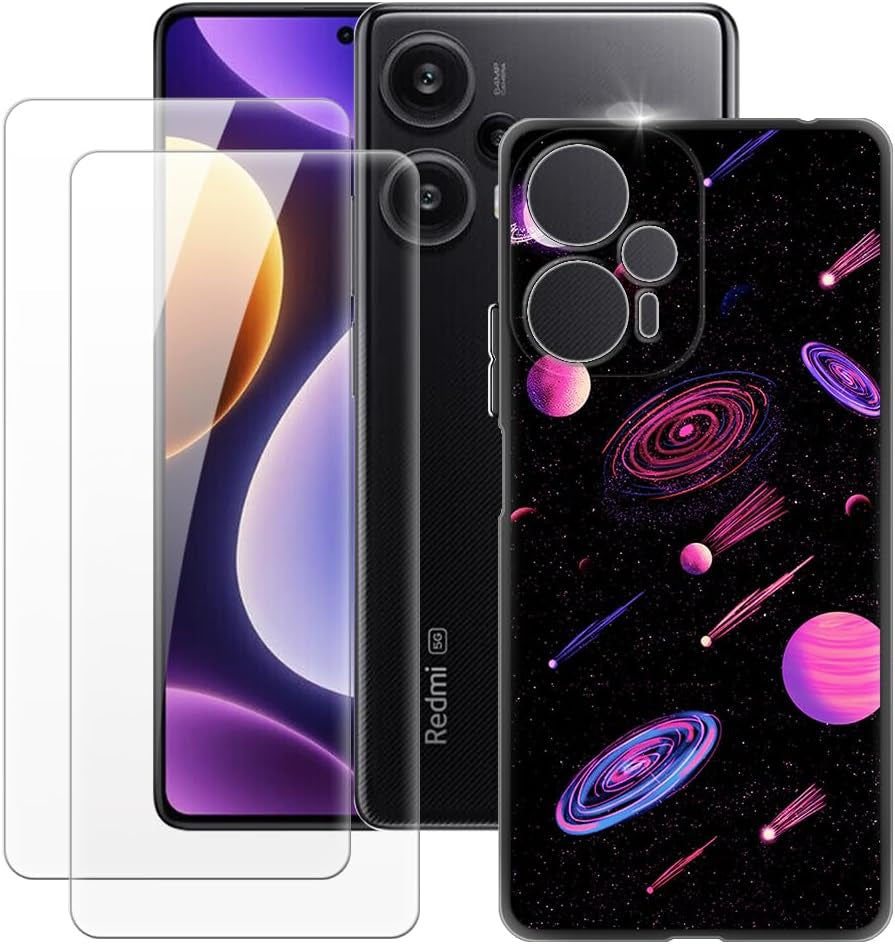 MILEGAO Xiaomi Redmi Note 12 Turbo 5G Case + 2PCS Screen Protector Tempered Glass, Ultra Thin Bumper Shockproof Soft TPU Silicone Cover for Xiaomi Poco F5 5G (6.67”)  MILEGAO Planet  