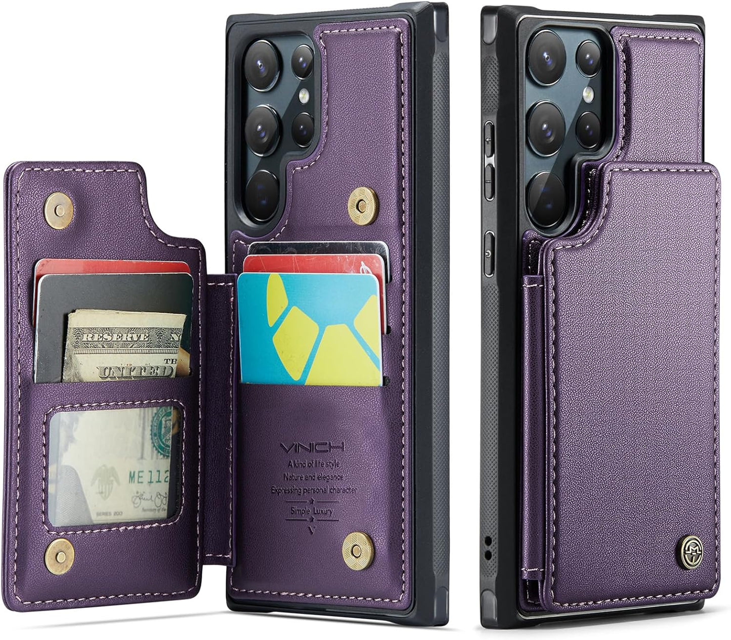 Vinich Samsung Galaxy S22 Ultra Case with Card Holder, Samsung S22 Ultra Wallet Case for Women Men with RFID Blocking, Durable Kickstand Shockproof Phone Case for Galaxy S22 Ultra 5G, Purple  Vinich   