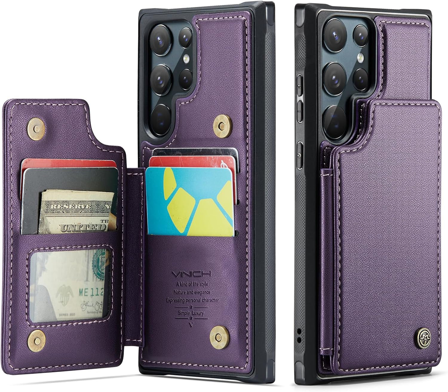 Vinich Samsung Galaxy S22 Ultra Case with Card Holder, Samsung S22 Ultra Wallet Case for Women Men with RFID Blocking, Durable Kickstand Shockproof Phone Case for Galaxy S22 Ultra 5G, Purple  Vinich   