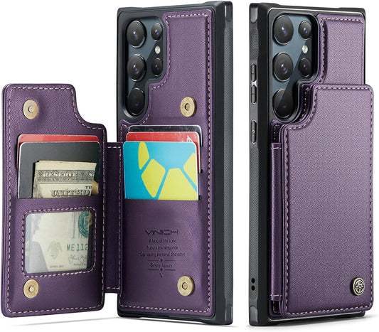 Vinich Samsung Galaxy S22 Ultra Case with Card Holder, Samsung S22 Ultra Wallet Case for Women Men with RFID Blocking, Durable Kickstand Shockproof Phone Case for Galaxy S22 Ultra 5G, Purple  Vinich   