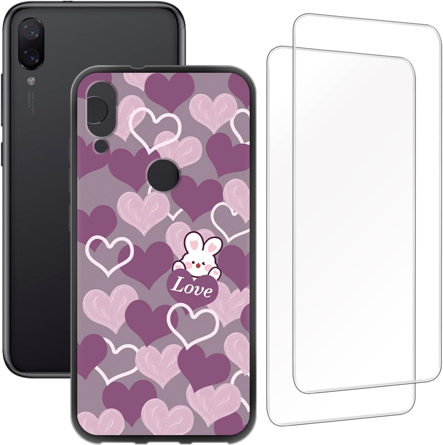 Zuitop Xiaomi Mi Play(5.84 Inch) Design Case with 2 Pack Tempered Glass Screen Protector,For Xiaomi Mi Play Slim Soft Silica Gel TPU Protective Cover.  Zuitop Love And Rabbits  