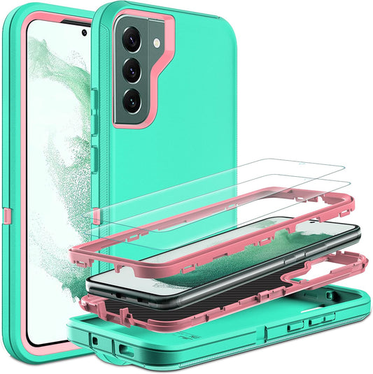 HONG-AMY for S22 plus Case, Samsung Galaxy S22 plus Case with Self Healing Flexible TPU Screen Protector [2 Pack], Full Body Shockproof Heavy Duty Case for Galaxy S22 plus 5G (Aqua Blue/Rose Pink)  HONG-AMY   