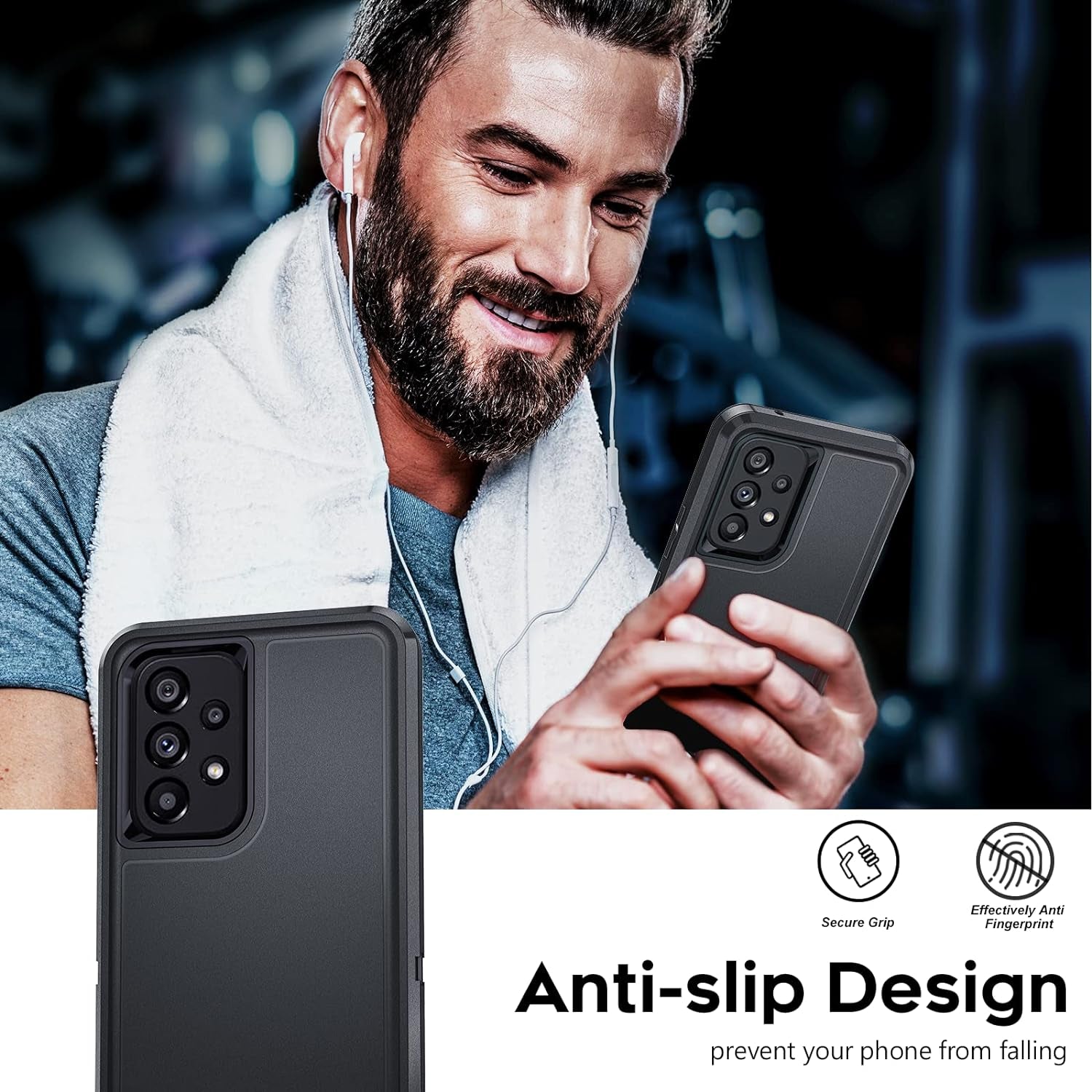 Leyi for Galaxy A53 5G Case: 3-In-1 Rugged Defender Protection with 2 Tempered Glass Screen Protectors, Shockproof & Dustproof - Black  LeYi   