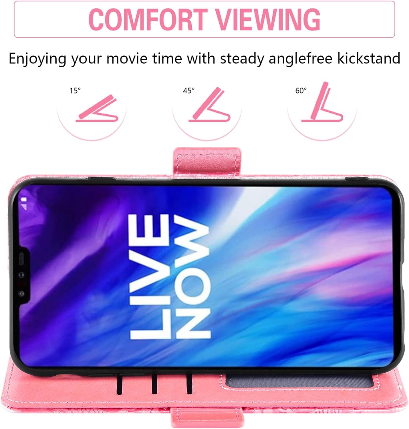 Asuwish Phone Case for LG V40 Thinq with Tempered Glass Screen Protector and Flower Leather Wallet Flip Cover Card Holder Cell LGV40 Storm V 40 Thin Q V40Thinq LG40 40V 40Thinq Women Men Rose Gold  Asuwish   