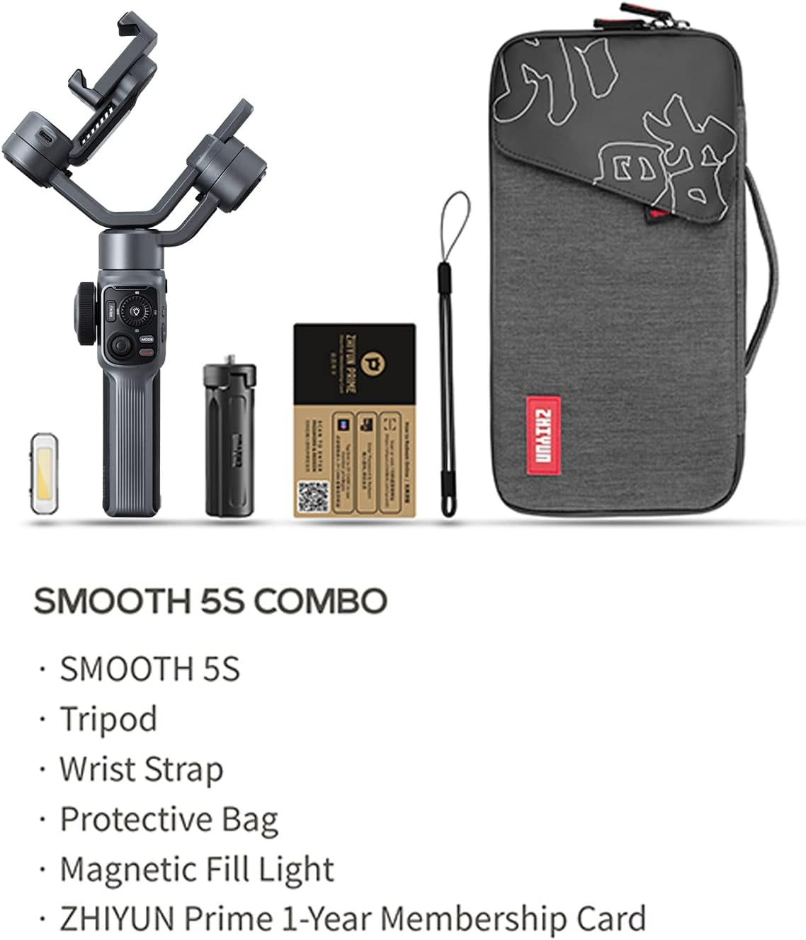 Zhiyun Smooth 5S Gimbal Stabilizer, Upgrated Smooth 5 Phone 3-Axis Handheld Smartphone Gimbal for Iphone Android with Built in LED Fill Light, Grip Tripod (Gray Combo)  ZHIYUN   
