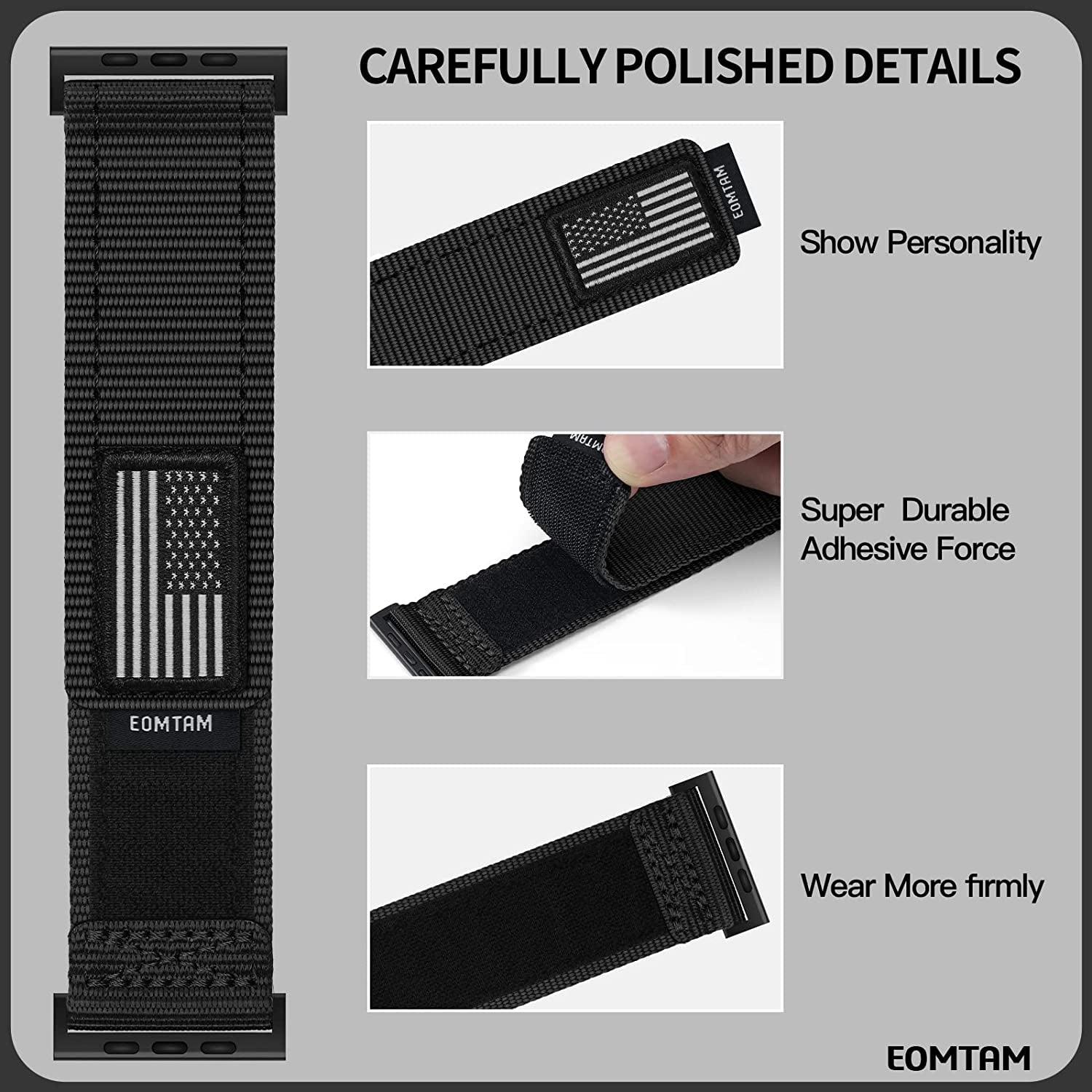 EOMTAM Men Width 30MM Adjustable Nylon Strap for Apple Watch Band Ultra 49Mm 45Mm 44Mm 42Mm 41Mm 40Mm 38Mm, Rugged Sport Soft Woven Wristband for Iwatch Series 8 SE 7 6 5 4 3  EOMTAM   