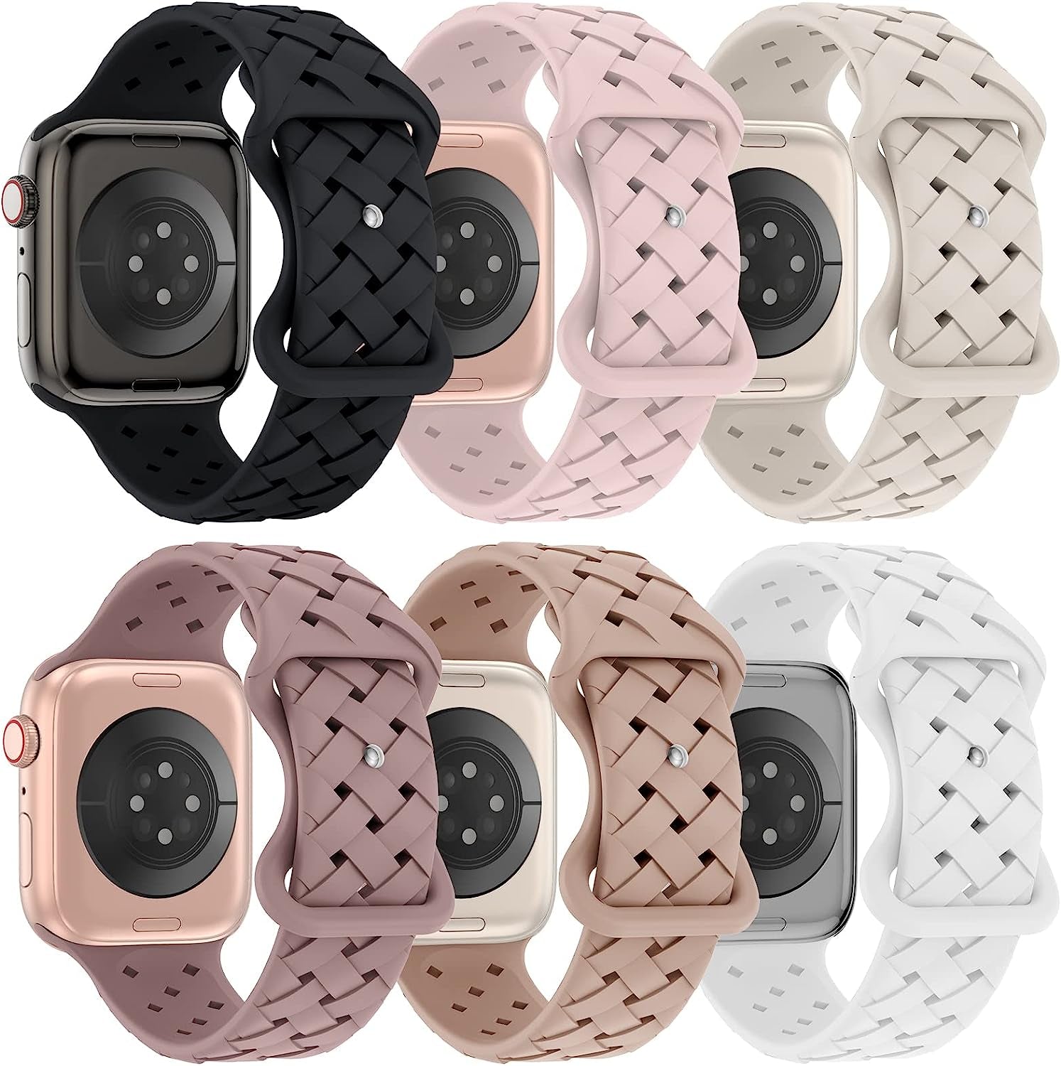 DYKEISS 6 Pack Sport Silicone Band Compatible with Apple Watch Band 41Mm 45Mm 40Mm 44Mm 38Mm 42Mm 49Mm for Women Men, Breathable Soft Replacement Strap for Iwatch Ultra Series 8/7/SE/6/5/4/3/2/1  DYKEISS Black/Sand Pink/Starlight/Smoke Violet/Milk Tea/White 38mm/40mm/41mm 