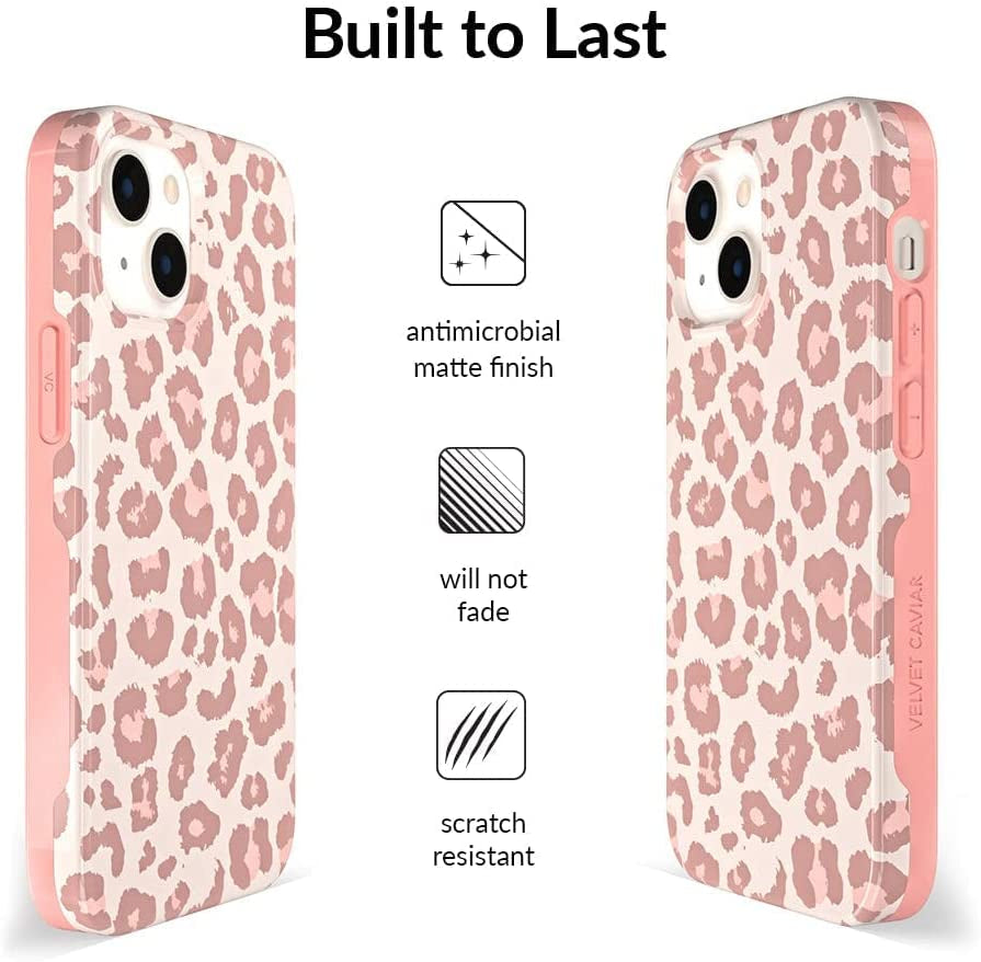 Velvet Caviar Designed for Iphone 14 Case Leopard Cheetah Print [10Ft Drop Tested] Compatible with Magsafe - Protective Microfiber Lining (Blush Pink)  Velvet Caviar   