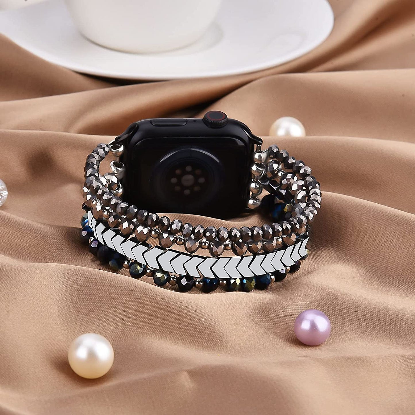 MOFREE Beaded Bracelet Compatible for Apple Watch Band 38Mm 40Mm 41Mm 42Mm 44Mm 45Mm Women,Fashion Handmade Elastic Stretch Strap for Iwatch Series SE 8 7 6 5 4 3 2 1  MOFREE   