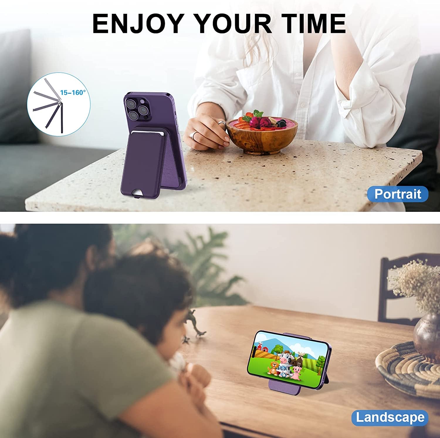 SS Magnetic Wallet Stand Compatible for Magsafe, Leather Phone Wallet with Adjustable Stand, Compatible for Iphone 14/13/12 Series(Not for 13 Mini /12 Mini) Purple  BAIMAHHUI   