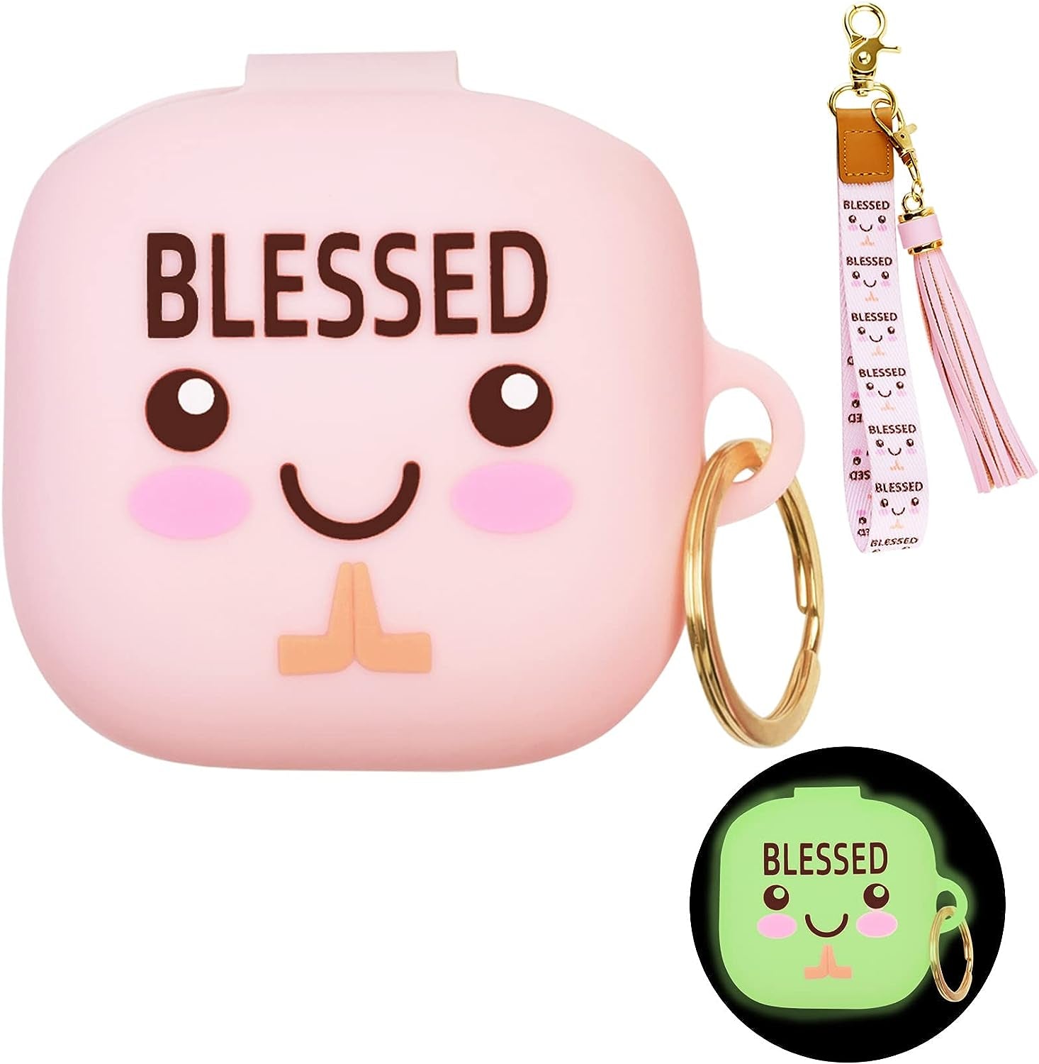 Beats Fit Pro Case Cover with Wristlet Keychain, Cute Luminous Beats Fit Pro Case YOPICKERN Silicone Earbuds Case with Wrist Key Lanyard for Beats Fit Pro 2021/2022, Gift for Women, Pink  YOPICKERN   