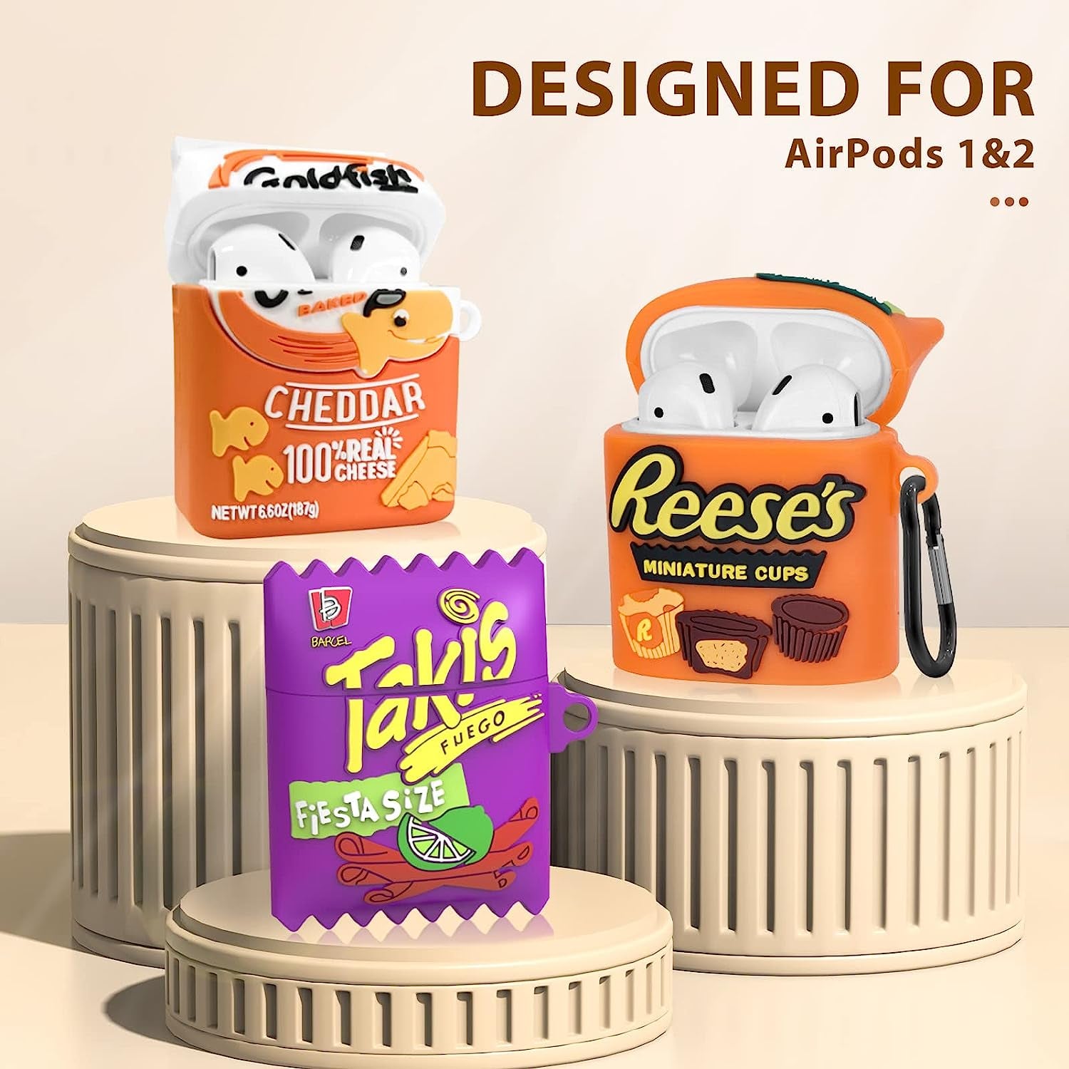 3 Pack Cute Airpod Case for Airpod 2&1,3D Kawaii Cartoon Funny Goldfish Cookie & Takis & Chocolate Food Soft Silicone Protective Cover Accessories Skin for Airpods 1&2 Gen Charging Case for Girls Boys  UGUHY   