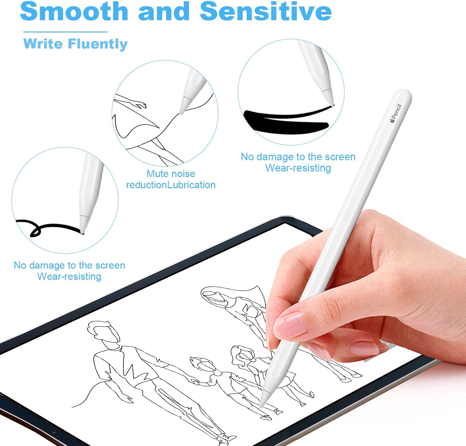 BLEBLE Replacement Tips for Apple Pencil 1St/2Nd Generation & Logitech Crayon, Fine Point Well Precision Control Apple Pencil Nibs for Ipad Pro/Air/Mini Pencil, 6 Pack, White  BLEBLE   