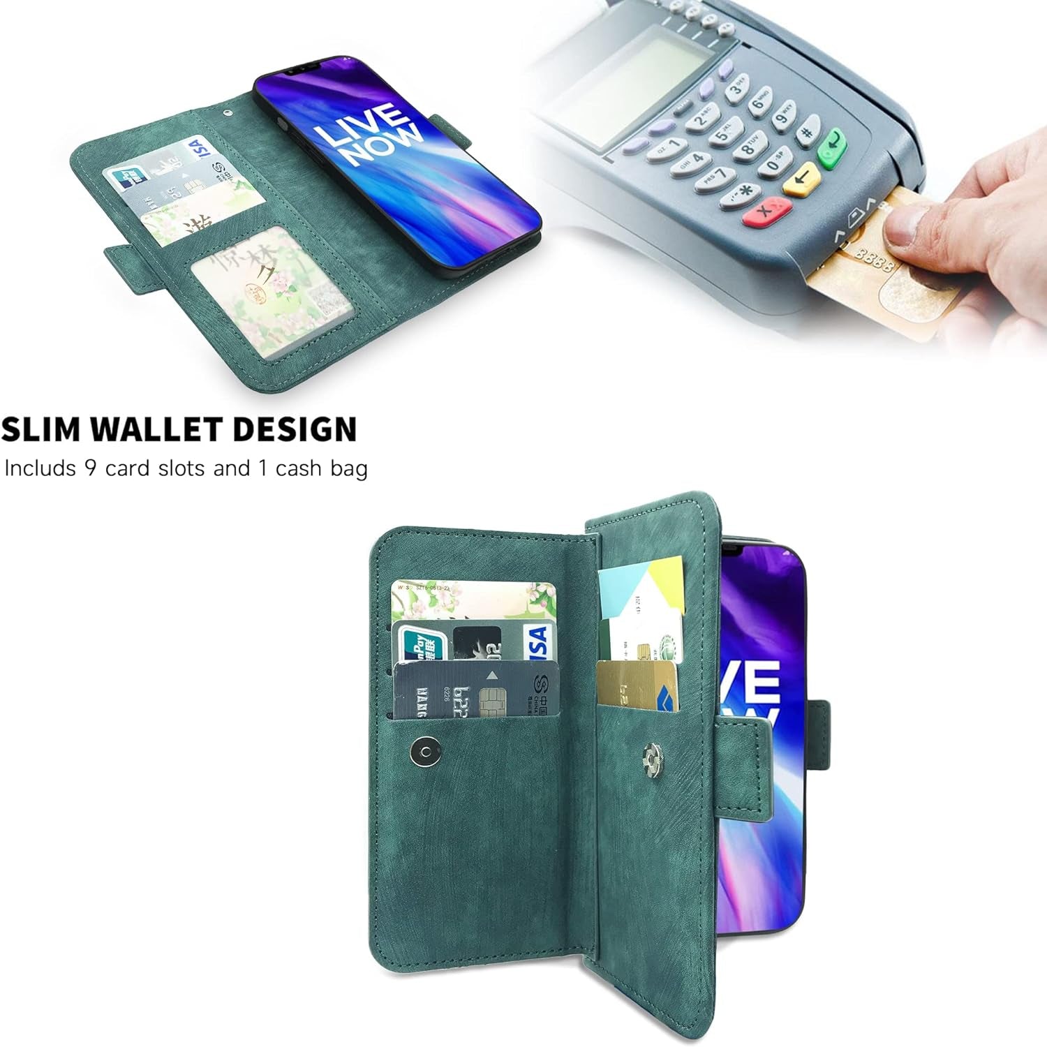 Furiet Compatible with LG V40 Thinq Wallet Case Wrist Strap Lanyard Leather Flip Card Holder Stand Cell Accessories Phone Cover for LGV40 Storm V 40 Thin Q V40Thinq LG40 40V 40Thinq Women Green  Furiet   