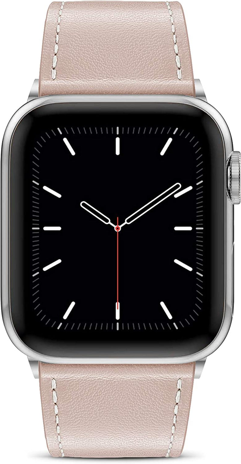 MARGE plus Compatible with Apple Watch Band Series SE 8 7 6 5 4 3 2 1 Ultra 49Mm 45Mm 41Mm 44Mm 40Mm 42Mm 38Mm, Genuine Leather Replacement Band for Iwatch, Leather Apple Watch Strap for Women & Men Ebony/Silver  MARGE PLUS Nude Beige/Silver 42mm/44mm/45mm/49mm 