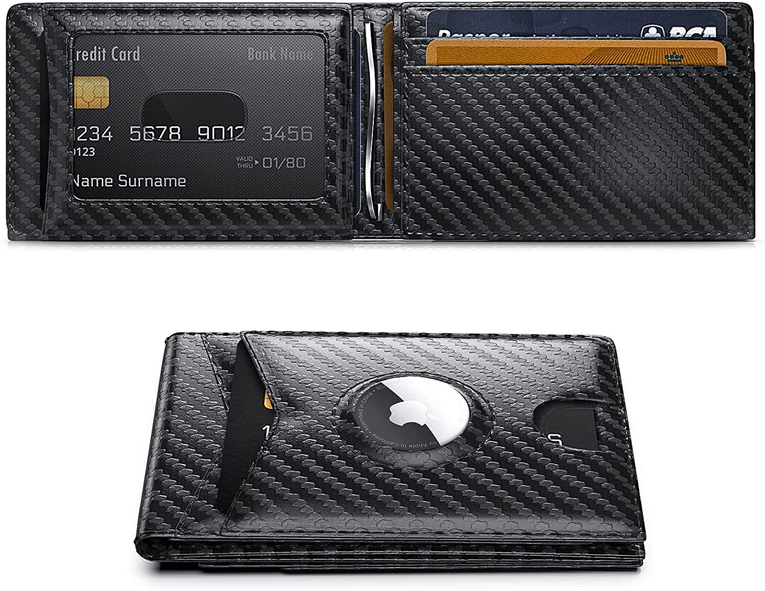 GIPUSSON Slim Leather Wallet for Men Airtag Hidden,Large Bifold Mens Wallet RFID Blocking with ID Windows,Credit Card Holder for Men Wallet  GIPUSSON 8002-A-Black-2  