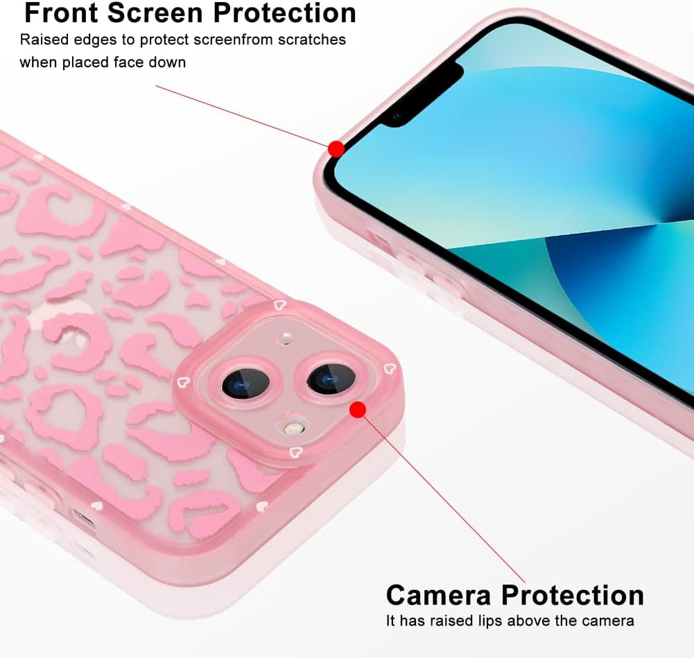 ZIYE for Iphone 13 Case Pink Leopard Pattern Clear Phone Case with Camera Protection,Silicone TPU Phone Protective Cover Cheetah Design Cases Compatible with Iphone 13 6.1 Inch  ZIYE   