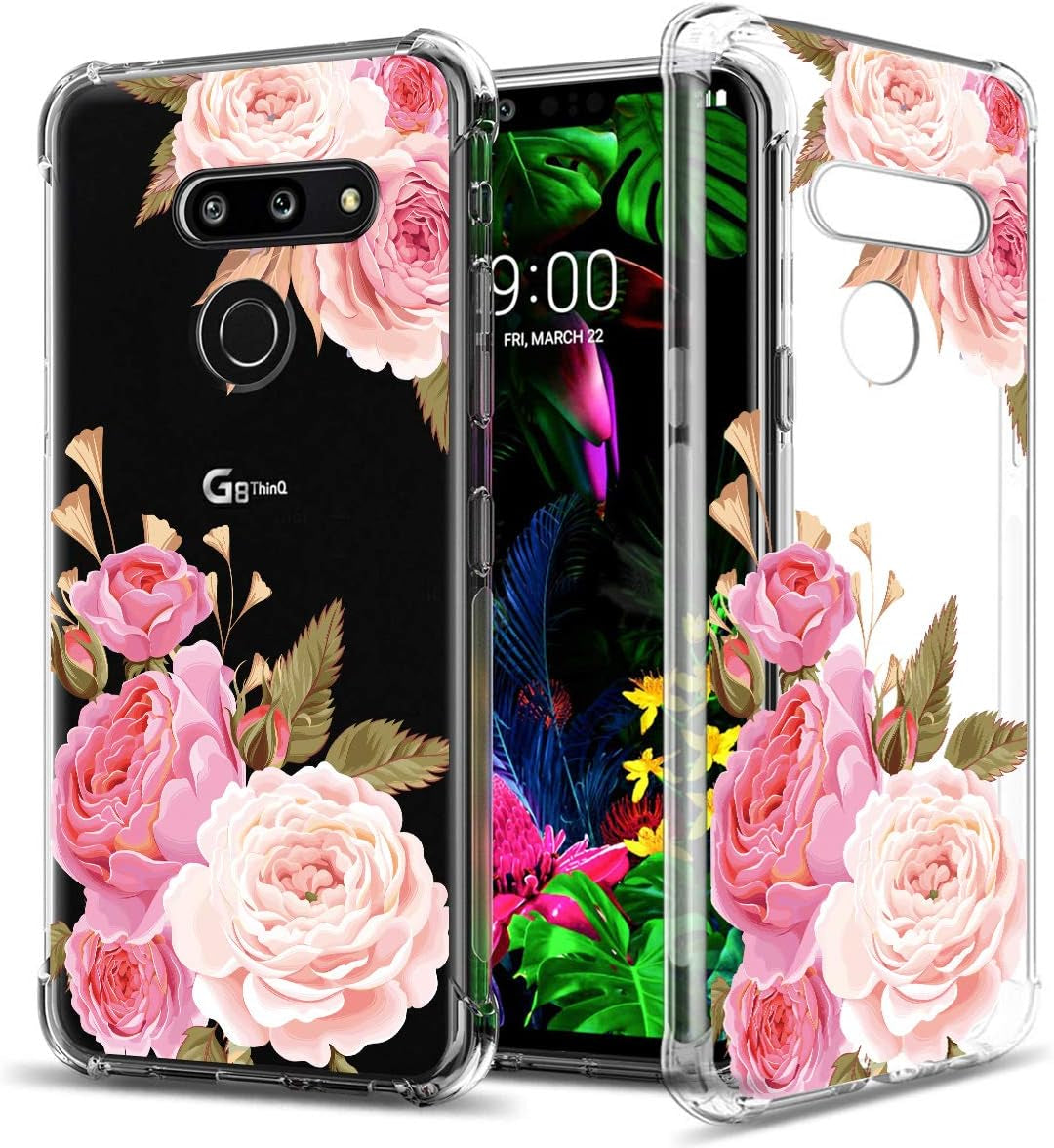 GREATRULY Floral Clear Pretty Phone Case for LG G8 Thinq (2019 Release) for Women Girls,Flower Design Transparent Slim Soft Drop Proof TPU Bumper Cushion Silicone Cover Shell,Fl-F12  GREATRULY Fl-K Clear Only For Lg G8 Thinq 