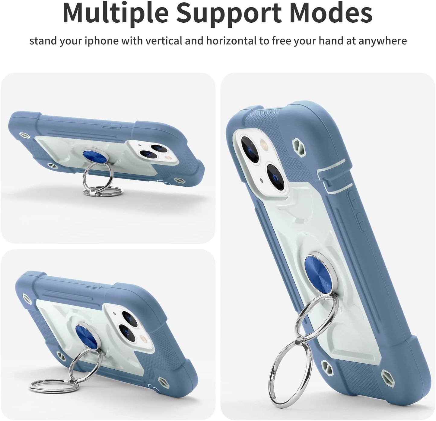 Cookiver for Iphone 14 Case/Iphone 13 Case 6.1 Inch with Ring Stand, with 2 Pack Glass Screen Protector + 1 Pack Camera Lens Protector,Heavy-Duty Shockproof Military Grade Rugged Cover (Felicia Blue)  Cookiver   