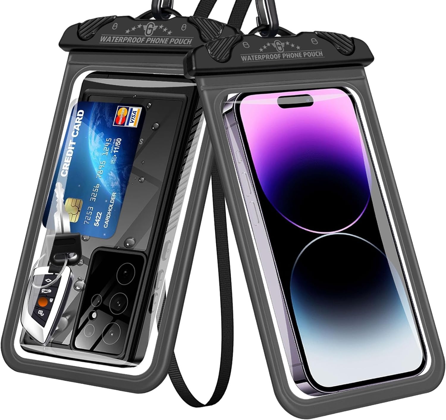 Waterproof Phone Pouch 2 Pack, 100% Waterproof Large Phone Dry Bag for Iphone 15 Pro Max, Iphone 14 Pro Max, 13 Pro Max, Samsung Galaxy S23 Ultra, Google Pixel 6 Pixel and Other Phones Black  G.CATACC   