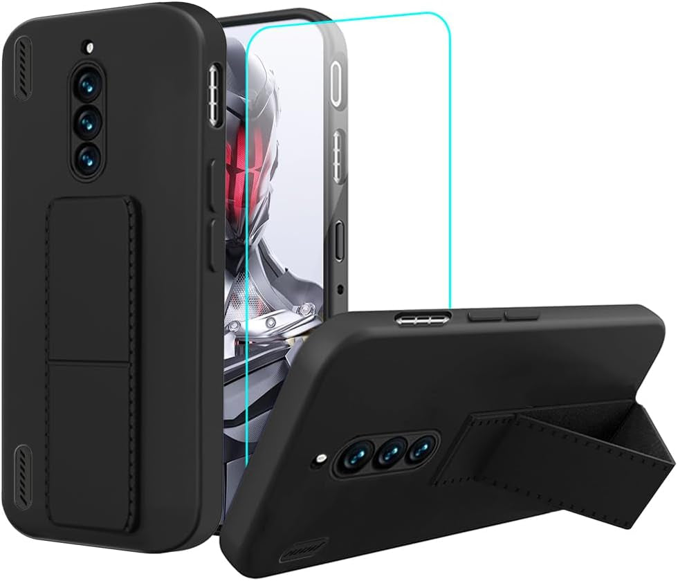 Case for Oneplus 8 2020 Phone Case, Stand Case with Tempered Glass Screen Protector Hidden Folding Kickstand Shockproof Protective Cover Silicone TPU Phone Case for Oneplus 8 - Black  Sitikai Zte Nubia Red Magic 8 Pro Black  