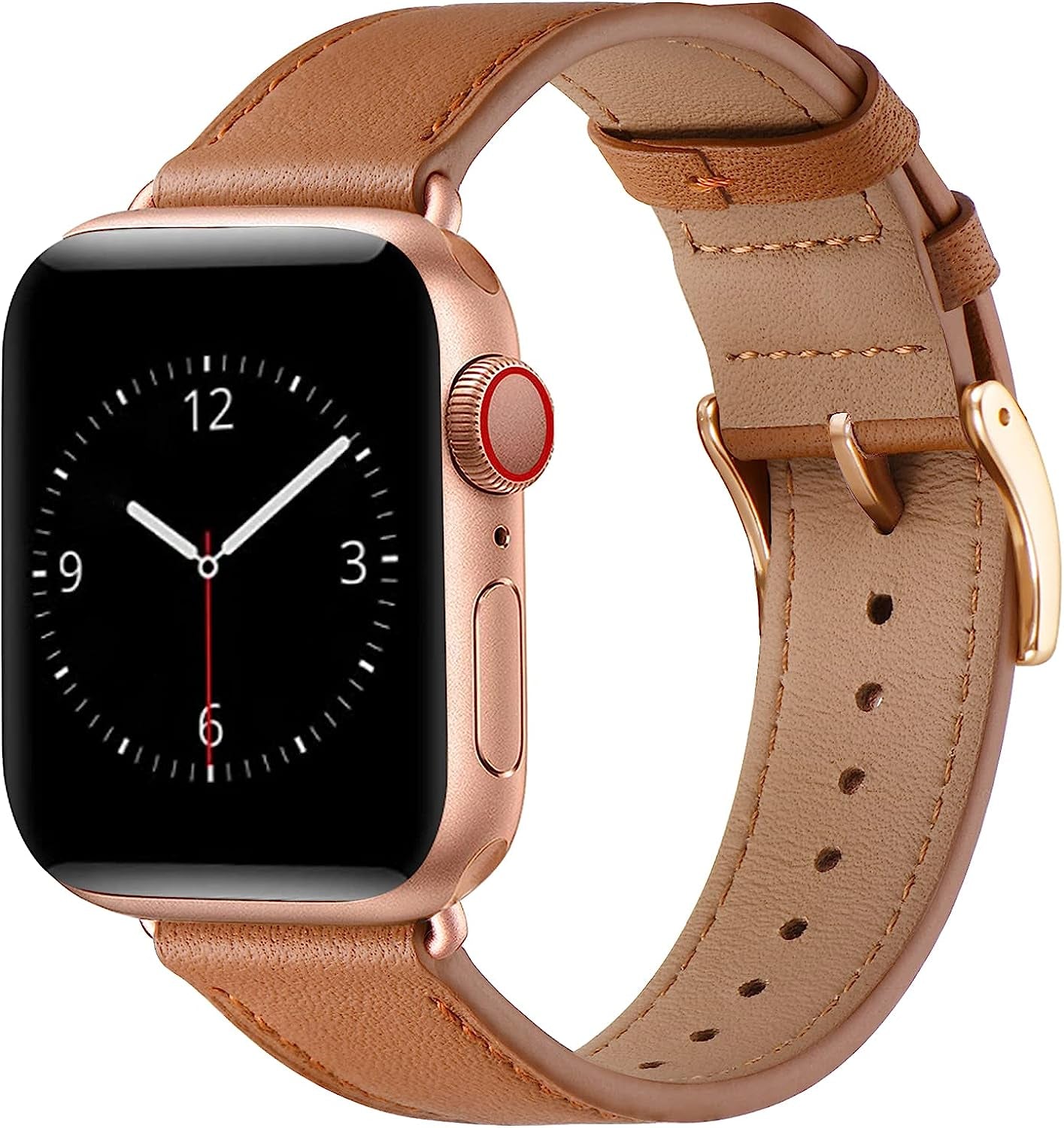 Lovrug Band Compatible with Apple Watch Band 44Mm 42Mm 38Mm 40Mm 41Mm 45Mm 49Mm Ultra SE2 SE Series 8/7/6/5/4/3/2/1 Genuine Leather Business Replacement Band Smart Watch Strap for Women Men  LovRug-US Brown/Rosegold 38mm/40mm/41mm 