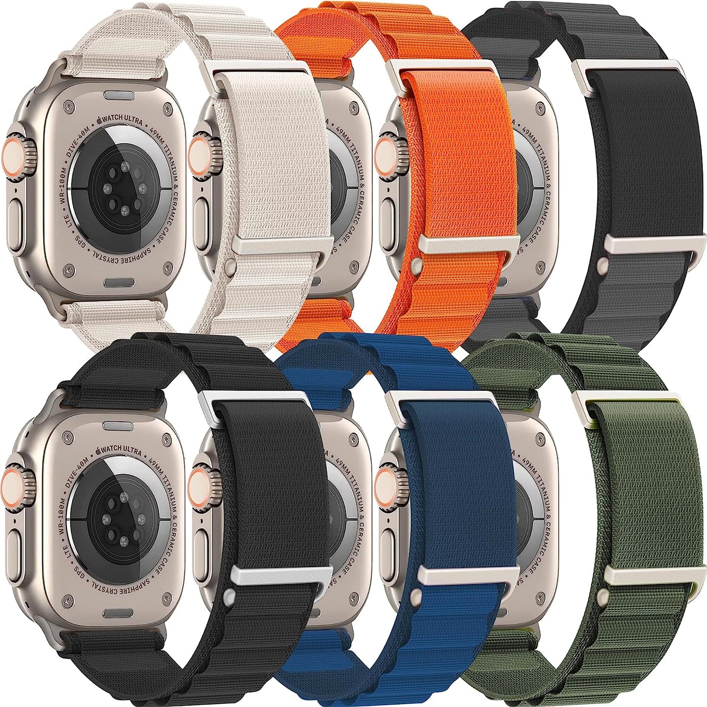 SVISVIPA 6 Pack Alpine Loop Bands Compatible with Apple Watch Ultra 49Mm 45Mm 44Mm 42Mm 41Mm 40Mm 38Mm, Nylon Sport Wristband for Men Women, Titanium C-Hook Strap for Iwatch Series 8 7 6 5 4 3 2 1 SE  SVISVIPA   
