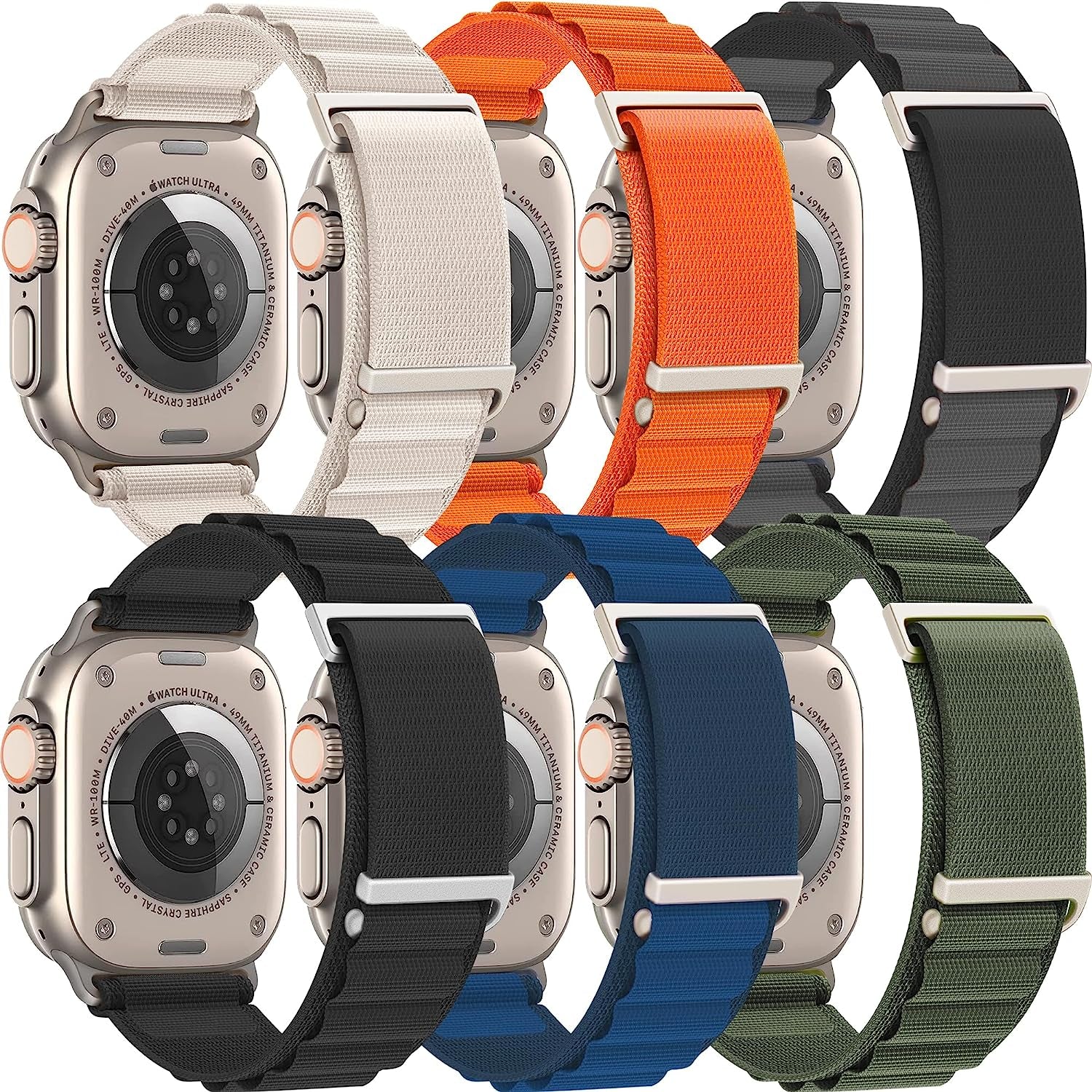 SVISVIPA 6 Pack Alpine Loop Bands Compatible with Apple Watch Ultra 49Mm 45Mm 44Mm 42Mm 41Mm 40Mm 38Mm, Nylon Sport Wristband for Men Women, Titanium C-Hook Strap for Iwatch Series 8 7 6 5 4 3 2 1 SE  SVISVIPA   