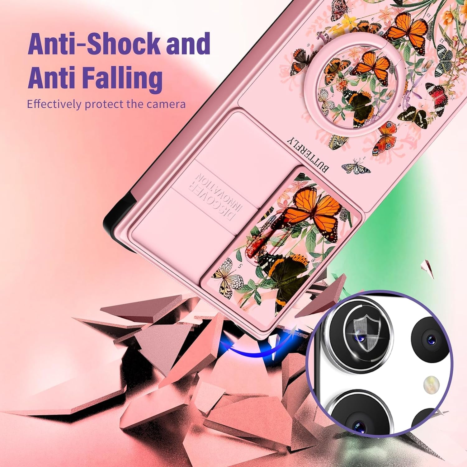 Funermei (2In1 for Samsung Galaxy S22 Ultra Case for Women Cute Butterfly Girls Phone Cover Girly Pretty Aesthetic Butterfly Design with Camera Cover and Ring Stand Funda for S22 Ultra Case 5G  Funermei   