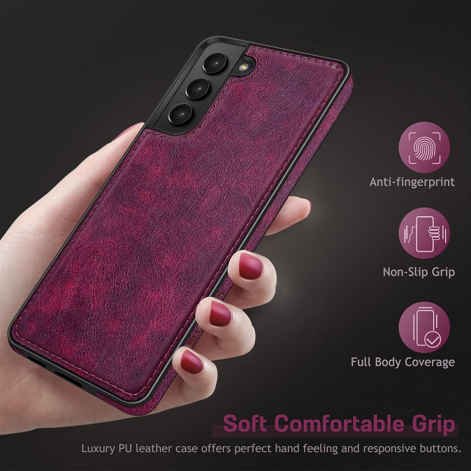 LOHASIC for Galaxy S22+ 5G Case, Luxury Elegant PU Leather Flexible Bumper Rugged Non-Slip Grip Shockproof Full Body Protective Cover Women Cases for Samsung Galaxy S22+ plus 6.6 Inch (2022) - Magenta  LOHASIC   