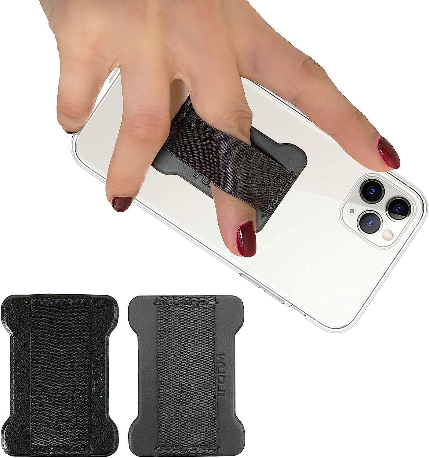 WUOJI Finger Strap Phone Holder - Phone Grip for Most Smartphones and Mini Tablets,Ultra Thin Anti-Slip Universal Cell Phone Grips Band Holder for Back of Phone -2Pack(Gold)  WUOJI Black Gery  