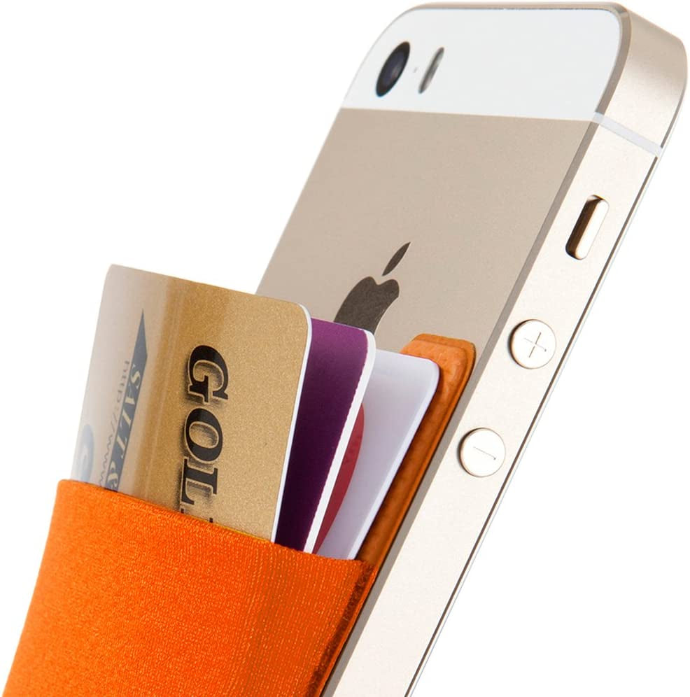 Sinjimoru Stretchy Magnetic Phone Wallet, Magnetic Card Holder for Back of Phone as Phone Wallet Stick on for Magsafe Wallet Compatible with Iphone 14 & 13 12 Series. M-Basic Black  Sinjimoru Co. Ltd Basic 2 Orange Adhesive Wallet 