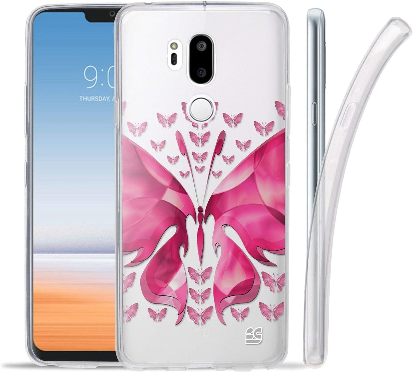 Goldenbeetle GB Flexible TPU Ultra Lightweight Cover [Scratch-Proof] Gel Skin Case Compatible with LG G7 Thinq / G7+ G710 (White Rosy Heart)  GoldenBeetle Hot Pink Butterfly  