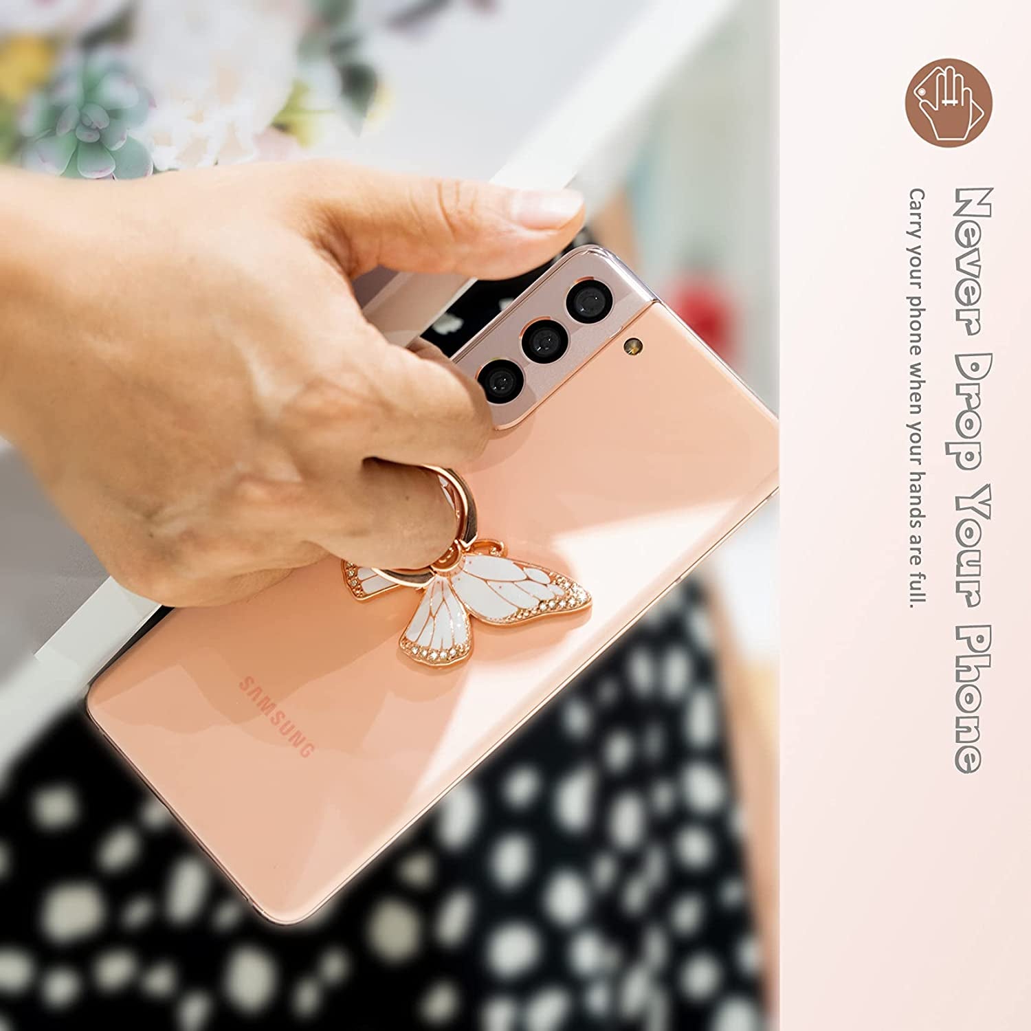 Butterfly Cell Phone Ring Holder Stand, 360°Rotation Metal Finger Kickstand, Compatible with Iphone, Samsung Galaxy, and Smartphone (Silver Purple Clear)  Doflyesky   