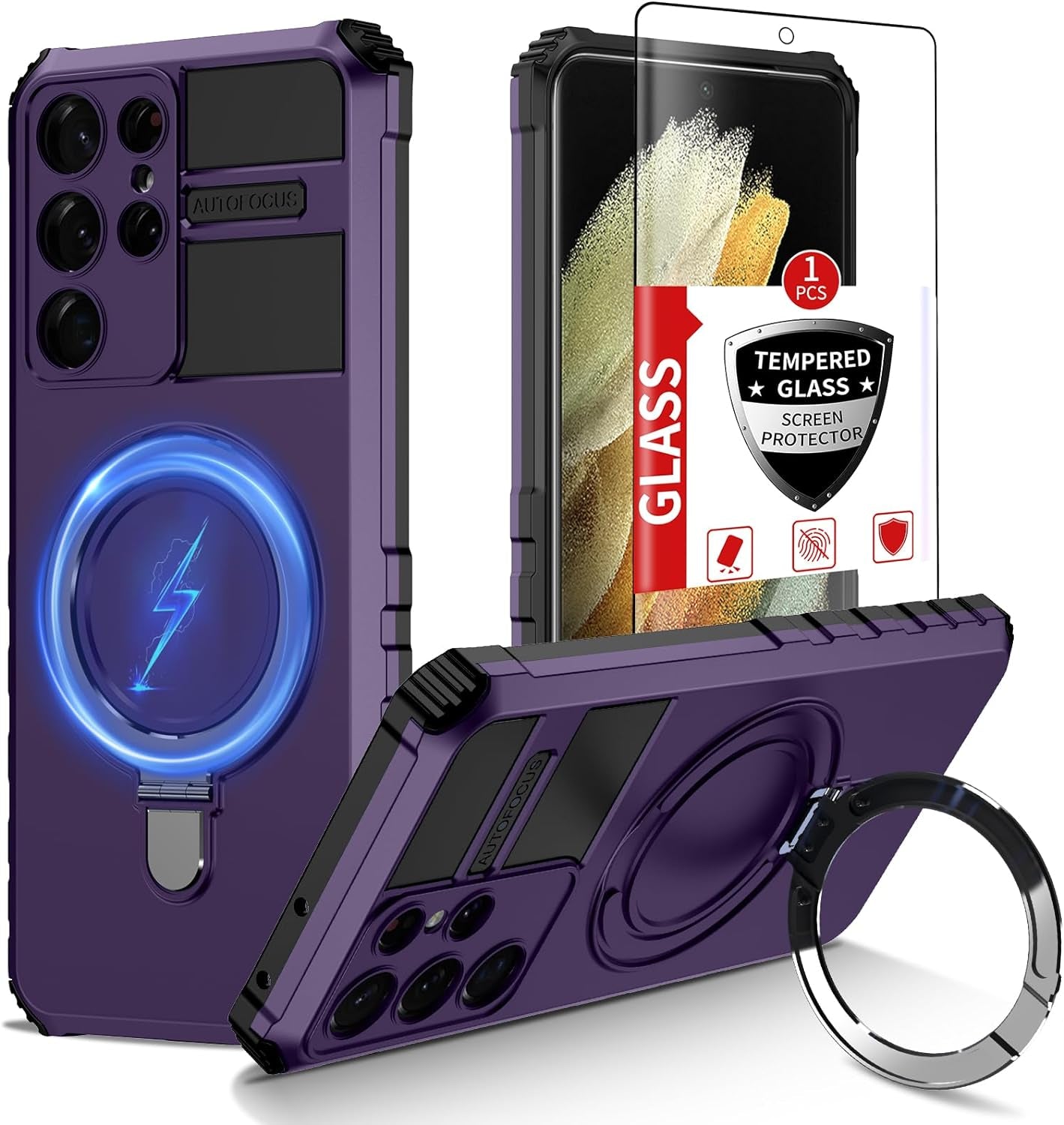 IYTRRYH Magnetic for Samsung Galaxy S21 Ultra Case[Compatible with Magsafe] with Tempered Glass Screen Protector,Military Grade Drop Protection Shockproof Galaxy S21 Ultra Phone Case Man 6.8'' Black  IYTRRYH Purple Samsung Galaxy S21 Ultra 
