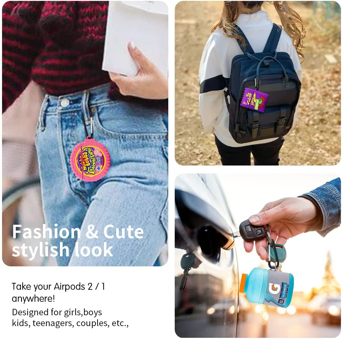 [3Pack]Cute Airpod Case for Airpod 2/1, 3D Cartoon Kawaii Bubble Gum&Sport Water&Purple Potato Airpods Cover Food Design Girl Boys Fashion Fun Protective Skin Accessories Silicone Case for Airpods 1&2  YIPINJIA   