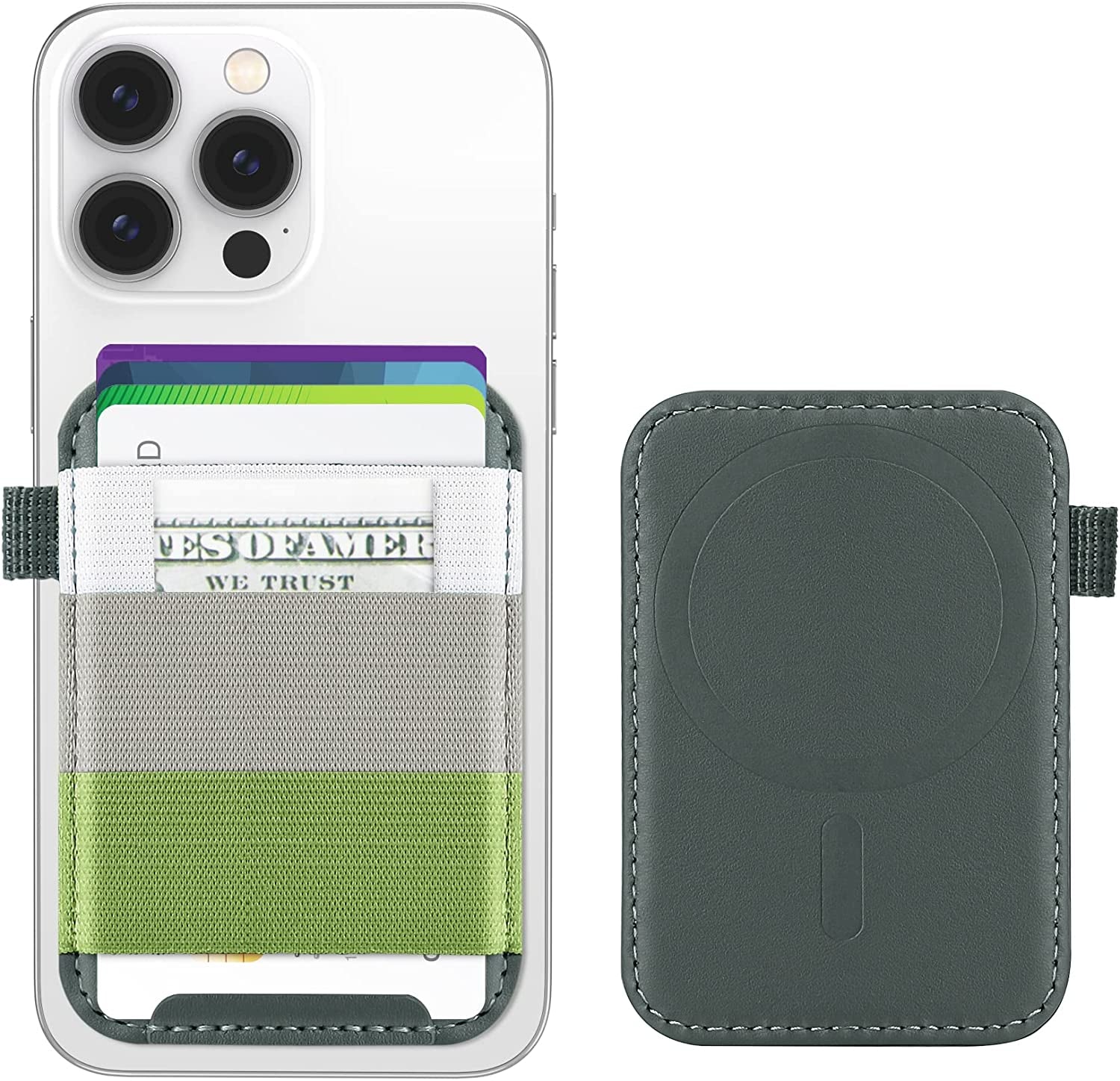 Magnetic Card Wallet Holder for Apple Magsafe, Magsafe Wallet for Iphone 14 Iphone 13 Iphone 12 Magsafe Leather Wallet, Magnetic Card Holder for Back of Iphone 14/13/ 12 Series, Fit 7 Cards, Blue  ExtreLife Green  