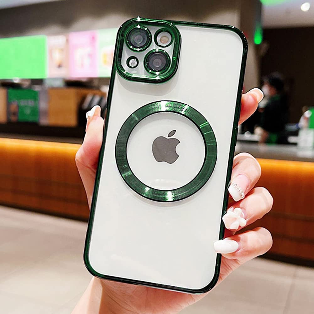 LZGHOYF Clear Case for Iphone 14 plus Built-In Camera Lens Protector Magnetic Case Compatible with Magsafe Elegant Protection Case Cover for Iphone 14 plus 6.7 Inches - Green  LZGHOYF   