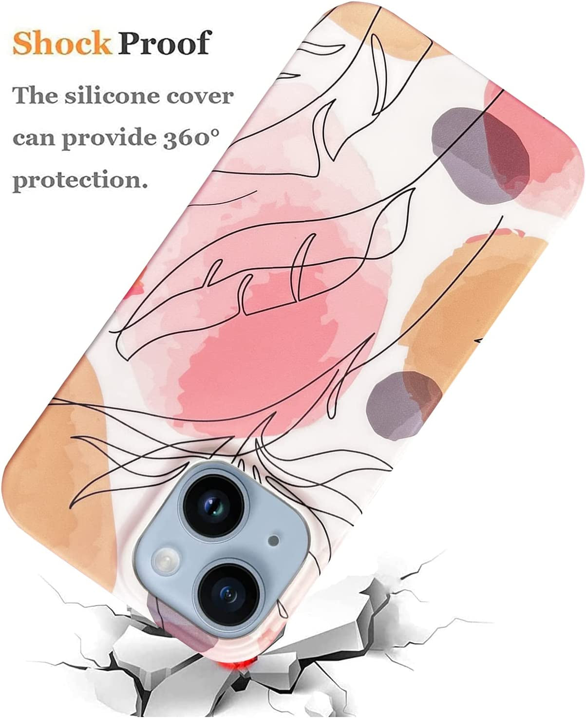 J.West Compatible with Iphone 14 Case 6.1" Cute Boho Style Leaf Soft Silicone Rubber Shockproof Cute Floral Pattern Design Slim Fit Anti-Scratch Phone Protective Case Cover for Women Girl Pink Orange  J.west   