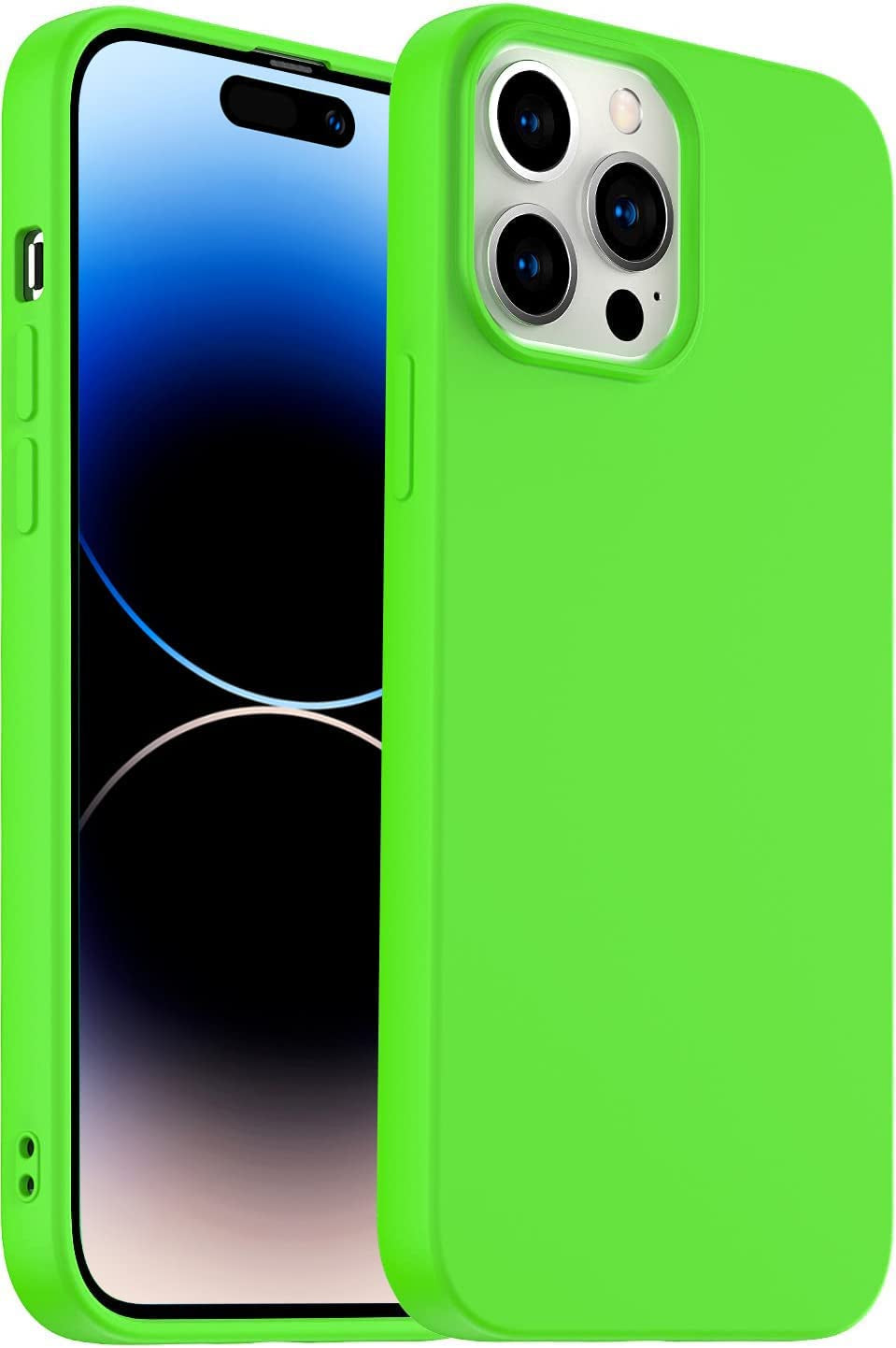 Amytor Designed for Iphone 14 Pro Case, Silicone Ultra Slim Shockproof Phone Case with Soft Anti-Scratch Microfiber Lining, [Enhanced Camera Protection] 6.1 Inch (Coral)  Amytor Fluorescent Green Iphone 14 Pro 