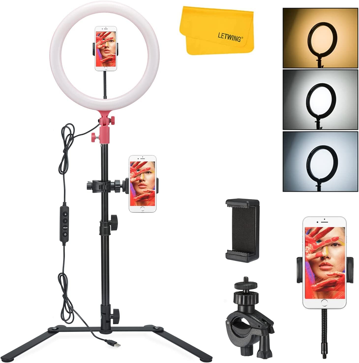 Godox LR120 12" LED Ring Light with Desktop Stand & Phone Holder,3000K-6000K Dimmable Selfie Ring Light,Usb Powered Conference Light for Vlogs,Youtube,Tiktok,Live Stream,Makeup,Photography (Black)  GODOX pink  