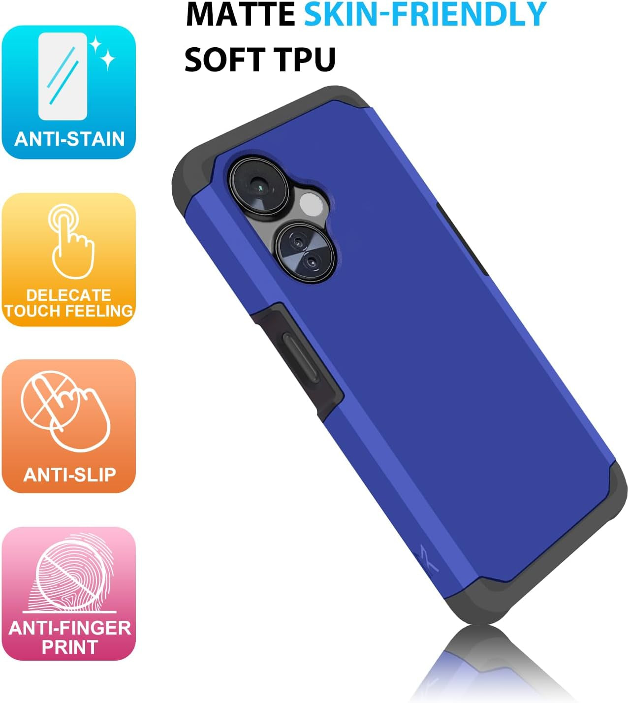 TJS Compatible for Oneplus Nord N30 5G Case, with Tempered Glass Screen Protector Dual Layer Hybrid (Magnetic Mount Friendly) Shockproof Drop Protection Impact Phone Case (Blue)  TJS   