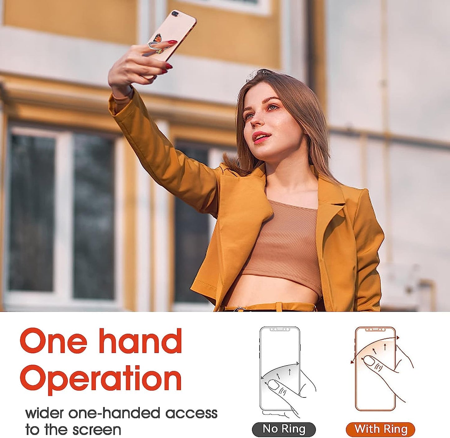 Cobee Butterfly Cell Phone Ring Stand Holder, 2 Pcs Cute Butterfly Pattern Painted Metal Finger Stand Kickstand 360°Rotation Phone Ring Holder Stand Ring Hand Grip with Knob Loop(Yellow, Orange)  Cobee   